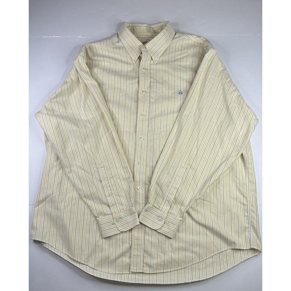 Brooks Brothers 346 Dress Shirt XXL Mens Yellow Blue Striped Supima Non Iron L/S